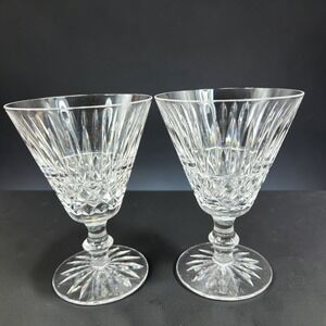 Waterford Crystal Tramore Tall Cups Glasses Set of 2 Cut Glass Goblets Signed